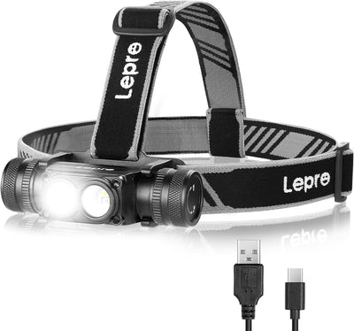 Lepro 充電式 ヘッドライト 600-1,000ルーメン 超高輝度 ledヘッドライト キャンプ 釣り 登山 【白光&赤光/実用点灯14.5時間/IP65防塵防水/180°角度調整可/アルミ合金製/USB-C充電ケーブル付き】ハイキング ジョギング 作業 頭につけるライト 明るい 停電対応 防災用 LED ヘッドランプ