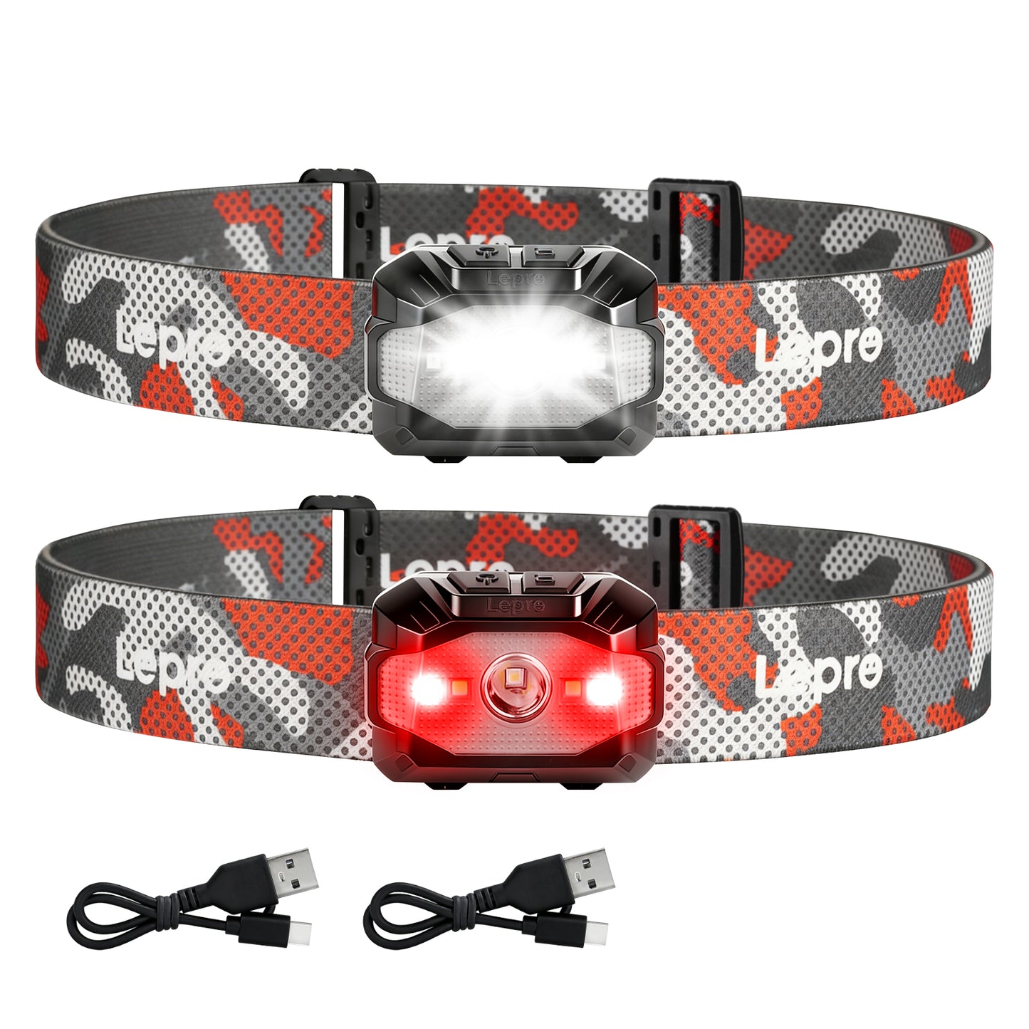Lepro ヘッドライト 充電式/乾電池式 led ヘッドランプ ledヘッドライト 防水 釣り ライト 登山 【ハイブリッドタイプ/300lm高輝度/10つ点灯モード/最大90時間点灯/IPX4防水/90°角度調整可/軽量/スポット・ワイド切替/USB-C充電ケーブル付き】専用充電池付属/単4形電池3本 (別売り) ヘルメット 明るい 停電 防災 作業 散歩