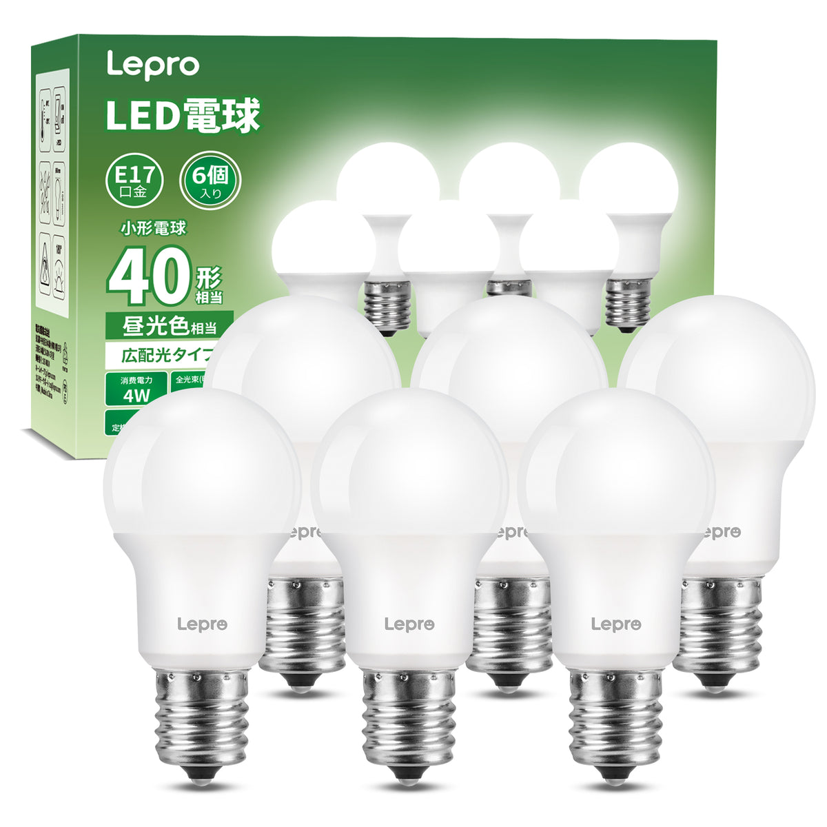 【E17】Lepro LED電球 E17 ミニクリプトン電球 40形 6個入り 440lm 昼光色 6500K 非調光型 ミニクリプトン LED小形電球 広配光タイプ 高演色性 PSE認証済み 密閉器具対応 省エネ キッチン 台所 トイレ リビング ダイニング 脱衣所 寝室 廊下 玄関照明用 小型電球