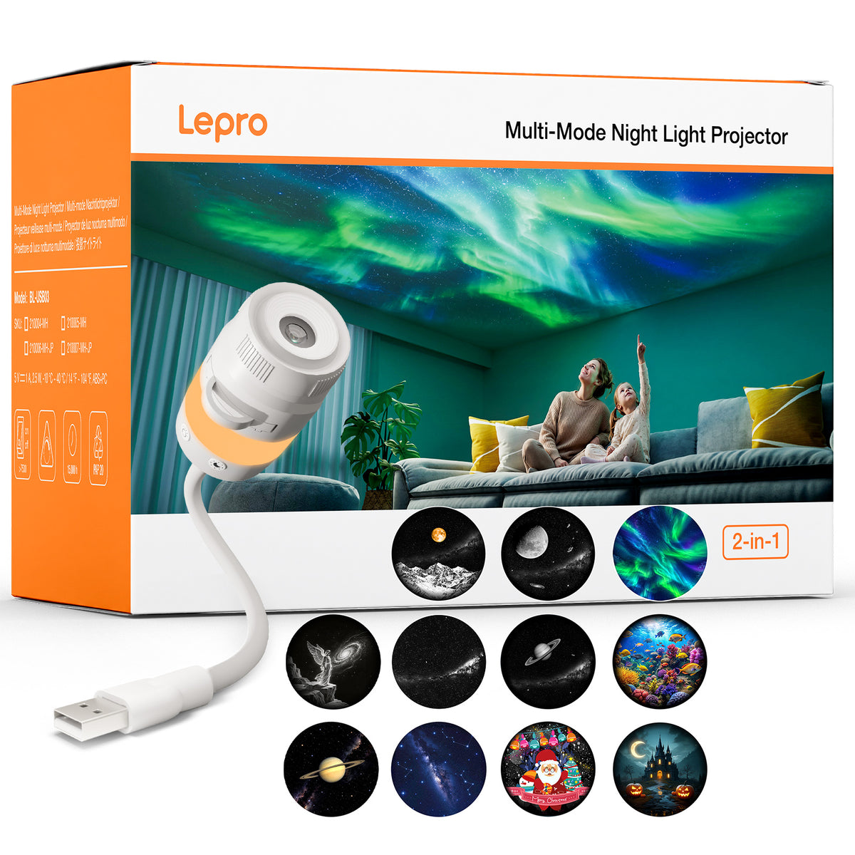 Lepro 星空ライト 2in1 ナイトライト&星空投影 家庭用プラネタリウム USB給電式 天井 壁 プレゼント 雰囲気