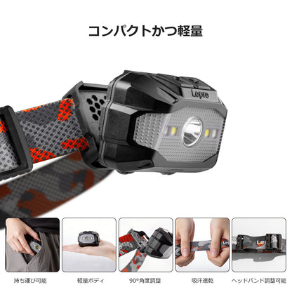 Lepro ヘッドライト 充電式/乾電池式 led ヘッドランプ センサー付き ledヘッドライト 防水 釣り ライト 登山 【ハイブリッドタイプ/450lm高輝度/10つ点灯モード/最大30時間点灯/IPX4防水/90°角度調整可/軽量/スポット・ワイド切替/USB-C充電】専用充電池付属/単4形電池3本 (別売り) 明るい ヘッド・ライト ヘルメット 停電 防災 作業 散歩