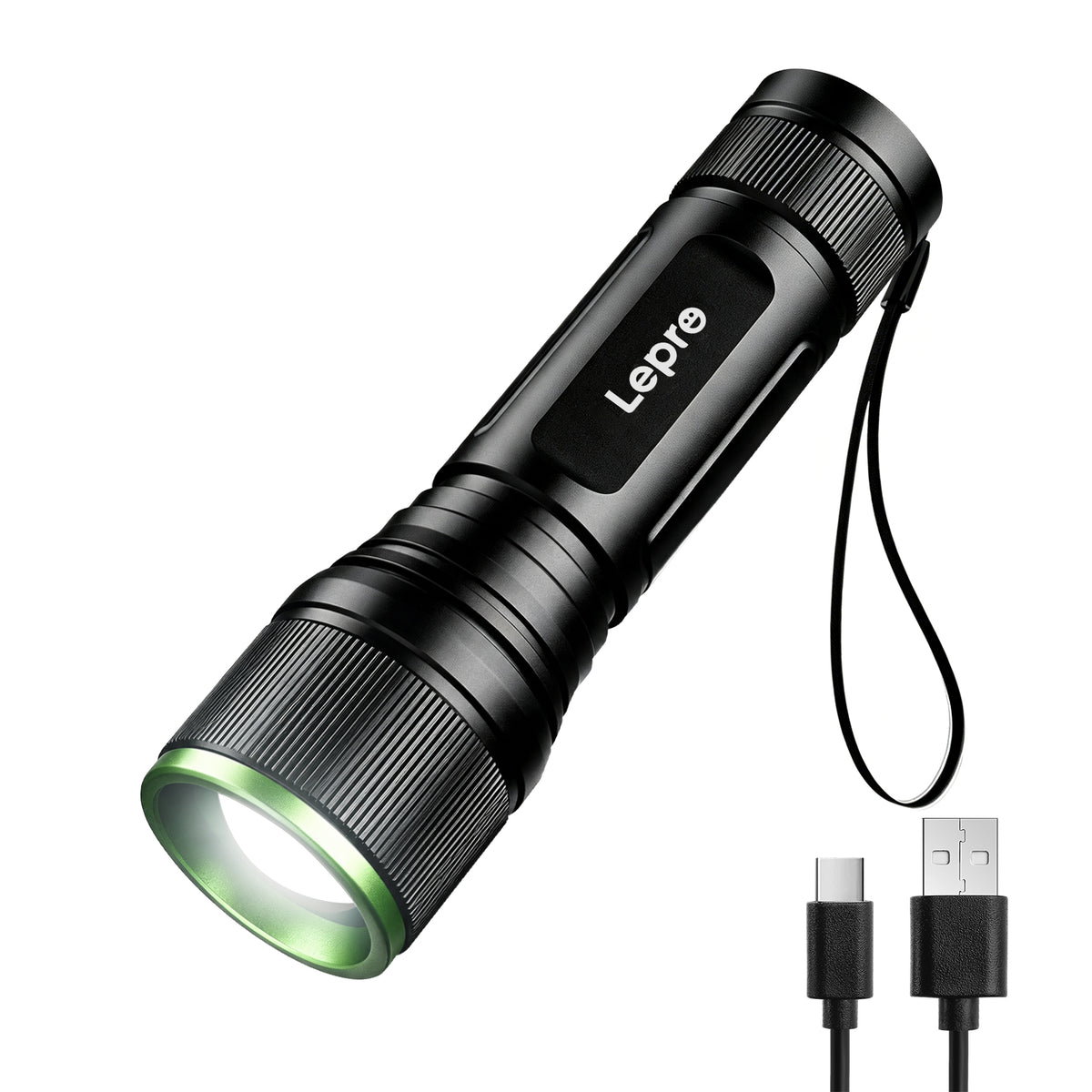 Lepro LED 懐中電灯 強力 500ルーメン Type-C充電式 18時間連続点灯 5つの点灯モード メモリ機能 IPX4防水 ズーム式 充電池内蔵 超軽量 70-150°広角照射 アルミ合金製 小型 フラッシュライト 防災 地震対策 夜間散歩 キャンプ 登山 作業用 ハンディライト[120037]