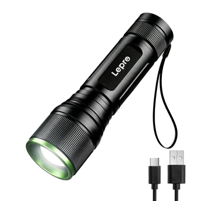 Lepro LED 懐中電灯 強力 500ルーメン Type-C充電式 18時間連続点灯 5つの点灯モード メモリ機能 IPX4防水 ズーム式 充電池内蔵 超軽量 70-150°広角照射 アルミ合金製 小型 フラッシュライト 防災 地震対策 夜間散歩 キャンプ 登山 作業用 ハンディライト[120037]