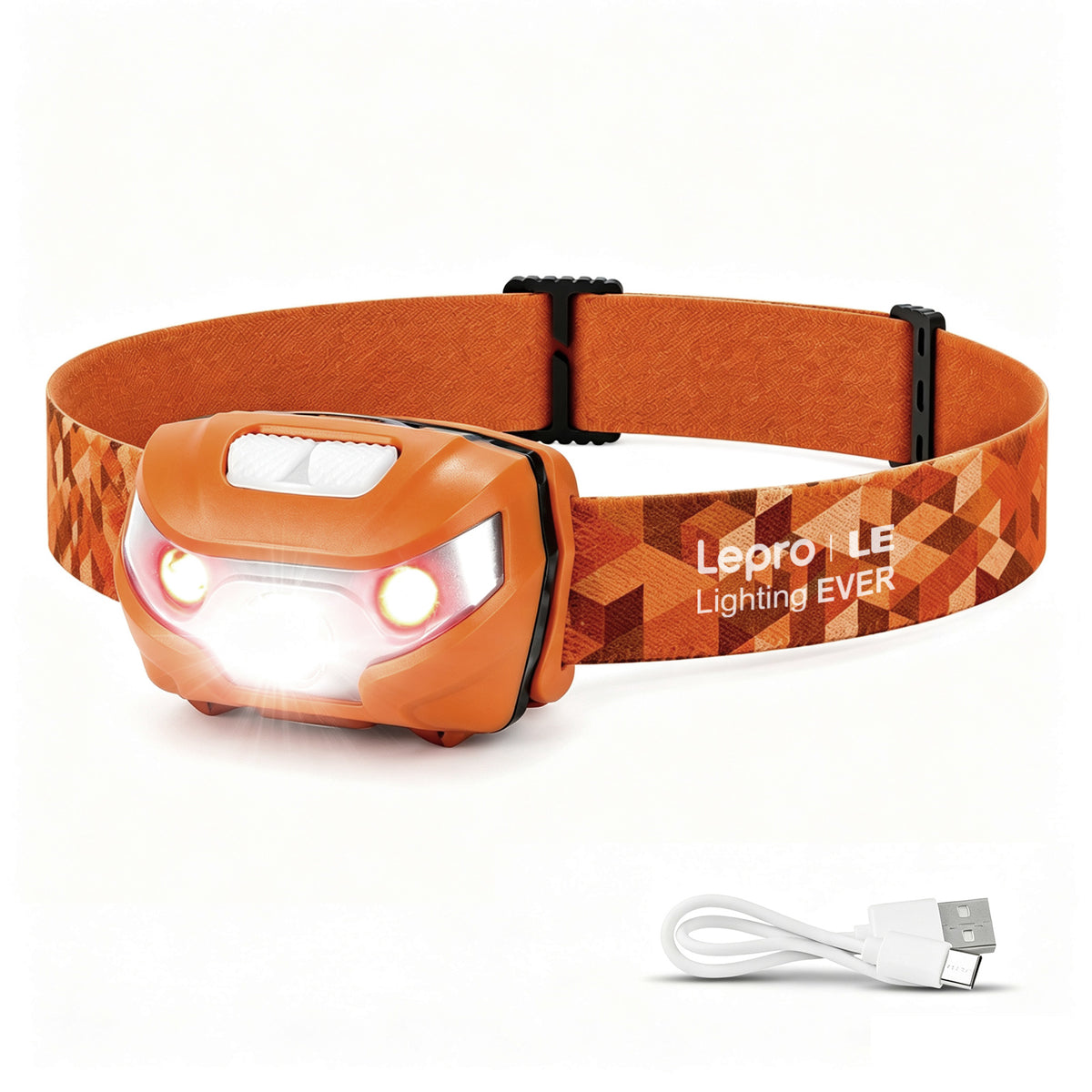 Lepro ヘッドライト 充電式 300lm高輝度 ledヘッドライト 釣り ヘッドランプ USB-C充電 登山 白＆赤 ledライト【5つ点灯モード/3時間満充電/実用点灯37時間】 防水 照射角度調整可 軽量 キャンプ 散歩 アウトドア 災害 停電用 （オレンジ）
