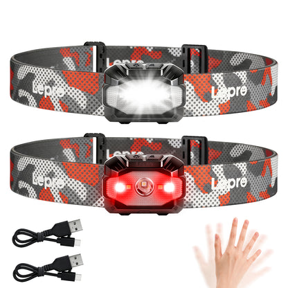 Lepro ヘッドライト 充電式/乾電池式 led ヘッドランプ センサー付き ledヘッドライト 防水 釣り ライト 登山 【ハイブリッドタイプ/450lm高輝度/10つ点灯モード/最大30時間点灯/IPX4防水/90°角度調整可/軽量/スポット・ワイド切替/USB-C充電】専用充電池付属/単4形電池3本 (別売り) 明るい ヘッド・ライト ヘルメット 停電 防災 作業 散歩