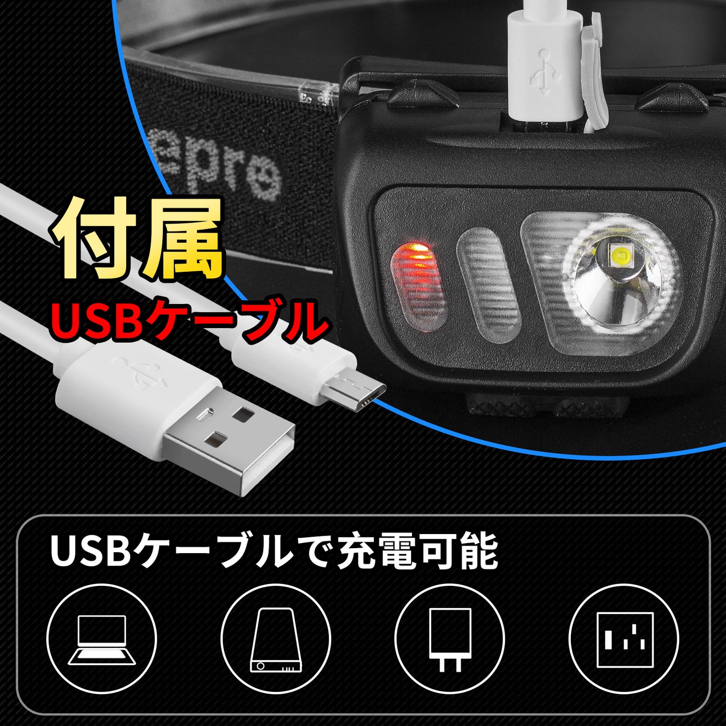 Lepro ヘッドライト 充電式 LED ヘッドランプ 防水 センサー付き 明るい ledヘッドライト 【白光＆赤光/5つ点灯モード/実用点灯20時間/60°角度調整可/USBケーブル付き】 夜釣り 登山 キャンプ 作業 頭につけるライト ジョギング ハイキング アウトドア 災害 停電対策 防災用 ヘッド ライト