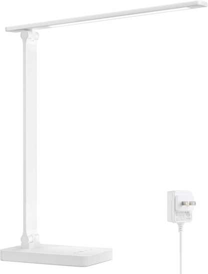 Lepro デスクライト led 目に優しい DCアダプター付き 電気スタンド 800lm超高輝度 卓上ライト おしゃれ テーブルライト【5段階色温度・明るさ/調光調色/タッチセンサー操作/多角度調整/コンセント付き】 人気 省エネ 学習机 台灯 勉強 机 明るい ブックライト 読書灯 (ホワイト)