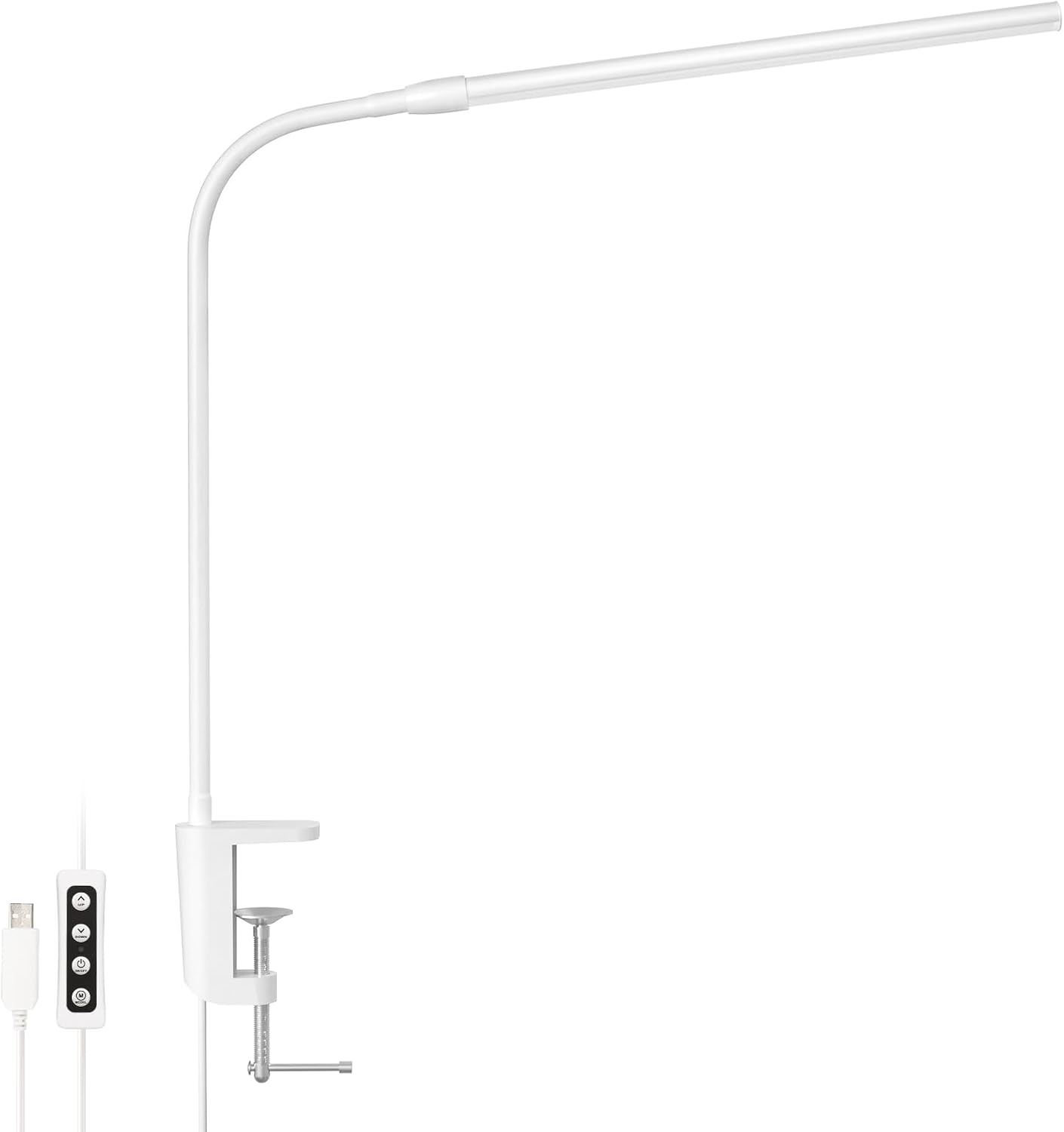 Lepro デスクライト クランプ led 目に優しい クランプライト スタンドライト 電気スタンド 【電球色・白色・昼光色/10段階明るさ/5W省エネ/Ra80演色/明るい/独立ボタン制御/360°角度調整可能/USB給電式/1.5Mケーブル】 卓上ライト 台灯 卓上照明 勉強机 学習机 読書灯 テーブル (ホワイト)