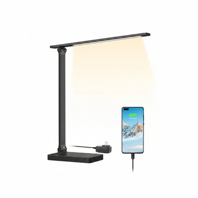 Lepro デスクライト led 目に優しい DCアダプター付き 電気スタンド USBポート付き 卓上 超高輝度 照明とデバイス充電を両立【電球色・白色・昼光色/タッチセンサー操作/調色調光/明るい/5段階明るさ/多角度調整/コンセント付き】 人気 省エネ おしゃれ テーブルライト 学習机 台灯 勉強 ライトすたんど ブックライト 読書灯 (ブラック)