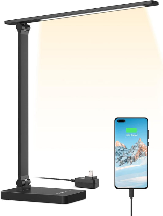 Lepro デスクライト led 目に優しい DCアダプター付き 電気スタンド USBポート付き 卓上 超高輝度 照明とデバイス充電を両立【電球色・白色・昼光色/タッチセンサー操作/調色調光/明るい/5段階明るさ/多角度調整/コンセント付き】 人気 省エネ おしゃれ テーブルライト 学習机 台灯 勉強 ライトすたんど ブックライト 読書灯 (ブラック)