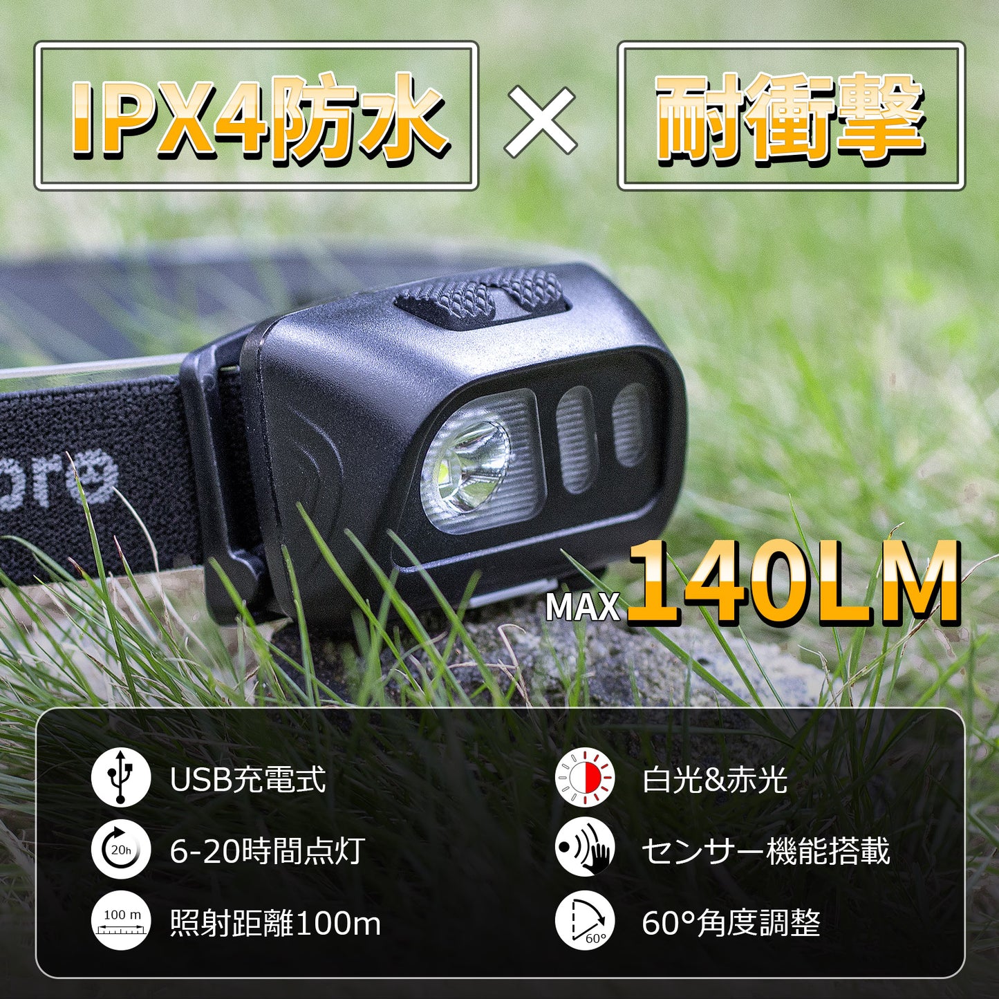 Lepro ヘッドライト 充電式 LED ヘッドランプ 防水 センサー付き 明るい ledヘッドライト 【白光＆赤光/5つ点灯モード/実用点灯20時間/60°角度調整可/USBケーブル付き】 夜釣り 登山 キャンプ 作業 頭につけるライト ジョギング ハイキング アウトドア 災害 停電対策 防災用 ヘッド ライト