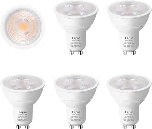 【GU10】Lepro LED ハロゲン電球 ハロゲン GU10 LED電球 スポットライト 50W形相当 5.5W 400lm 電球色 3000K 集光タイプ40° 高演色性 PSE認証済み 非調光 密閉器具対応 省エネ 間接照明 天井照明 商業照明 看板 キッチン 台所 リビング ダイニング 脱衣所 寝室 廊下 玄関照明用 6個入り