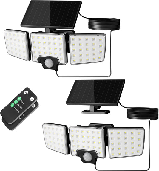 Lepro ソーラーライト 人感センサーライト 防犯 3種の運転モード 夜間自動点灯 昼間自動充電 屋外照明 屋内・屋外使用可 IP65防水 壁掛け式 高輝度 3灯式 1,000lm 270°発光範囲 省エネ 太陽光led 駐車場/玄関/軒/庭/ガーデン/ガレージ 停電/地震/津波/台風防災対応 一体・分離両用型 リモコン付き 2個セット ブラック
