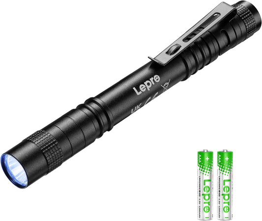 Lepro ブラックライト 365nm アニサキス uvライト アニサキス用 紫外線 レジン用 強力 クリップ付き ペン led 釣り 28g超軽量 アルミ製 高耐久 ハンディ uvレジン 懐中電灯 【Lepro単4形電池付き／1個セット】