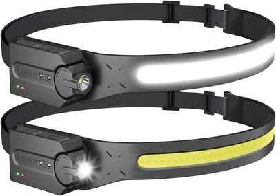 Lepro ヘッドライト 充電式 led ヘッドランプ センサー付き COB&XPE光源 ledヘッドライト 230°広角照明 防水 釣り ライト 登山 【350lm高輝度/実用点灯4-9時間/IP44防塵防水/XPE角度調整可/超軽量/集光・散光切替/4つ点灯モード/USB-Cケーブル付き】ヘルメット ライト 明るい 停電対応 防災用 散歩 作業（2個入り）