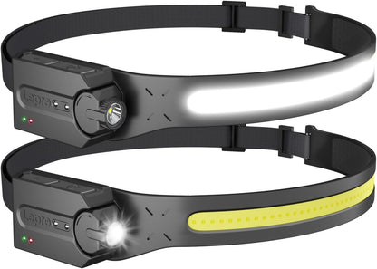 Lepro ヘッドライト 充電式 led ヘッドランプ センサー付き COB&XPE光源 ledヘッドライト 230°広角照明 防水 釣り ライト 登山 【350lm高輝度/実用点灯4-9時間/IP44防塵防水/XPE角度調整可/超軽量/集光・散光切替/4つ点灯モード/USB-Cケーブル付き】ヘルメット ライト 明るい 停電対応 防災用 散歩 作業（2個入り）