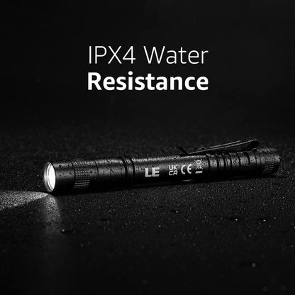 Lepro LED 懐中電灯 小型 ペンライト 2個セット 【高輝度/明るさ120ルーメン/3段階調光/電池式/防水/アルミ合金製/高耐久】 クリップ付き 携帯便利 作業 防災 ライト ハンディライト 単四電池付き（充電池対応不可） 2個入 [120023-2]
