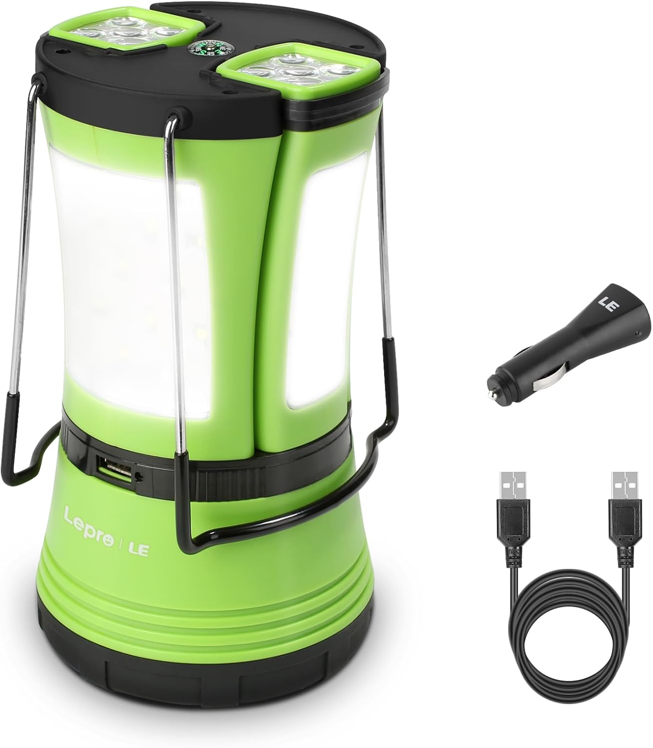 Lepro ランタン ledランタン キャンプランタン 懐中電灯 2本分離できる 【充電式と乾電池併用/最大33～66時間点灯/昼光色/高輝度タイプ/防水防滴】 USBケーブルと車用充電器付き 車中泊用 バーベキュー キャンプ 夜釣り 台風 災害 常備灯 停電 緊急 非常用 防災 ライト [3300012-DW]