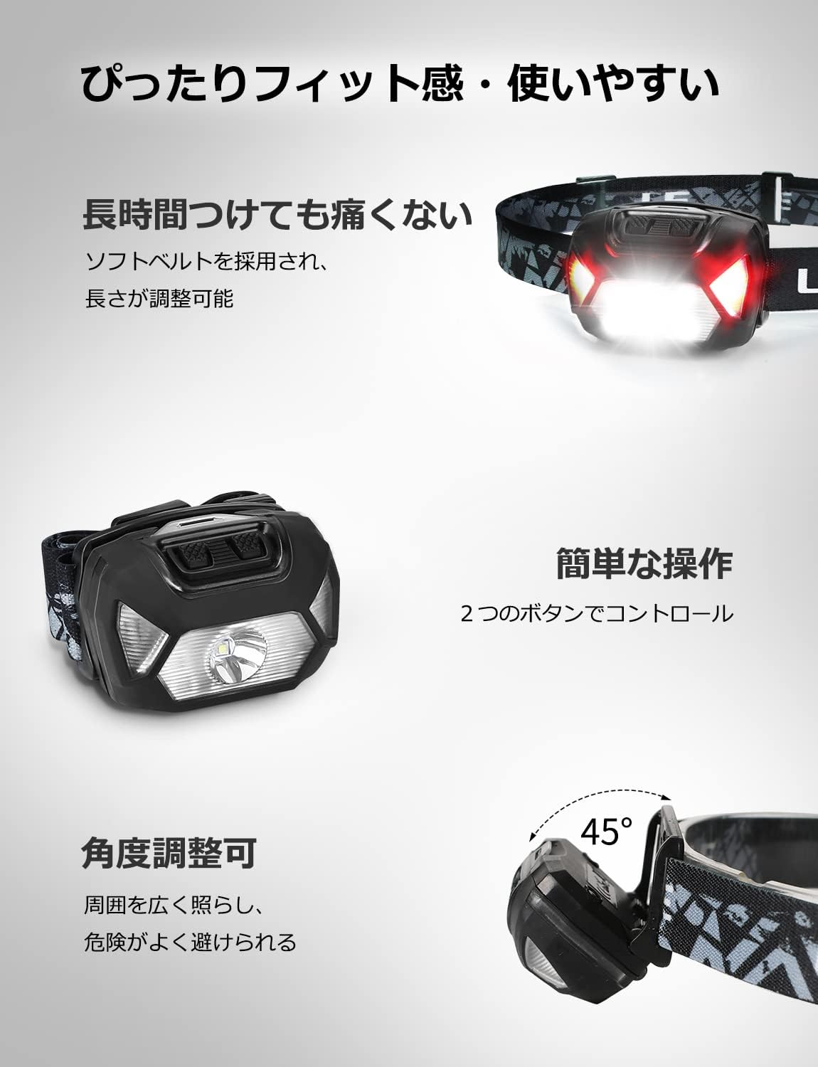 Lepro ヘッドライト 電池式 LED ヘッドランプ 2個セット 超高輝度 6種点灯モード ledヘッドライト 防水 軽量 キャンプ アウトドア ランニング 子供と大人向け