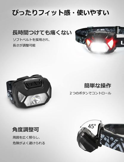 Lepro ヘッドライト 電池式 LED ヘッドランプ 2個セット 超高輝度 6種点灯モード ledヘッドライト 防水 軽量 キャンプ アウトドア ランニング 子供と大人向け