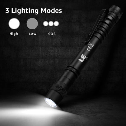 Lepro LED 懐中電灯 小型 ペンライト 2個セット 【高輝度/明るさ120ルーメン/3段階調光/電池式/防水/アルミ合金製/高耐久】 クリップ付き 携帯便利 作業 防災 ライト ハンディライト 単四電池付き（充電池対応不可） 2個入 [120023-2]