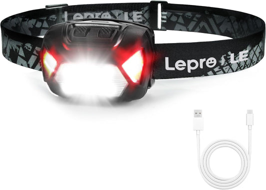Lepro ヘッドライト 充電式 USB-C 高輝度 300ルーメン LED ヘッドランプ 【スポット・ワイドビーム切替/赤色サブライト搭載/実用点灯4～15時間/IPX4防水】 夜釣り 最適 登山 キャンプ 散歩 作業 アウトドア 釣り 災害 停電用 小型 軽量（ブラック）