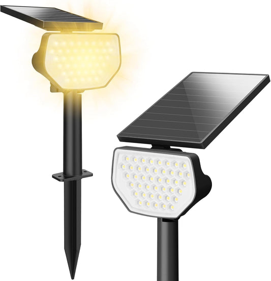 Lepro ソーラーライト 屋外 庭 ライト 防水 ガーデン アウトドア スポット 3000K 電球色 2段調光 常時点灯 光センサー 43leds 防犯 防災 IP65 夜間自動点灯/昼間自動消灯 地中埋込型 パス 芝生/車道/壁掛け/歩道/植木/玄関先 ライトアップ 配線不要 2個入り