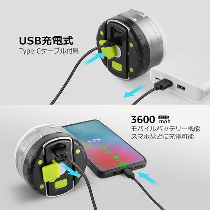 Lepro ランタン ledランタン USB充電式 小型 温白色3500-4300K スポットライト付き 5種類点灯モード 3600mAh モバイルバッテリー機能 マグネット付き アウトドア携帯キャンプ用品/応急 防災 停電用