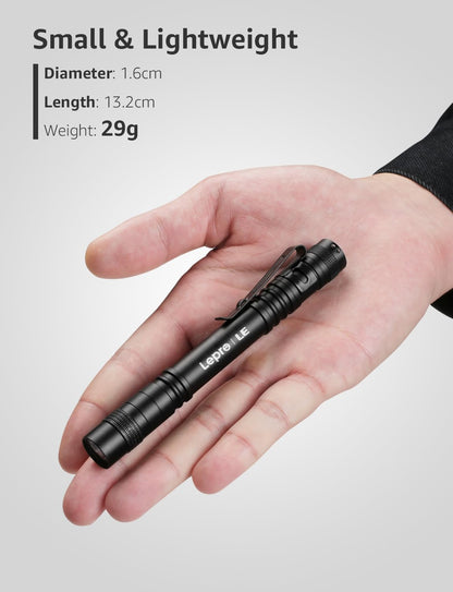 Lepro LED 懐中電灯 小型 ペンライト 2個セット 【高輝度/明るさ120ルーメン/3段階調光/電池式/防水/アルミ合金製/高耐久】 クリップ付き 携帯便利 作業 防災 ライト ハンディライト 単四電池付き（充電池対応不可） 2個入 [120023-2]