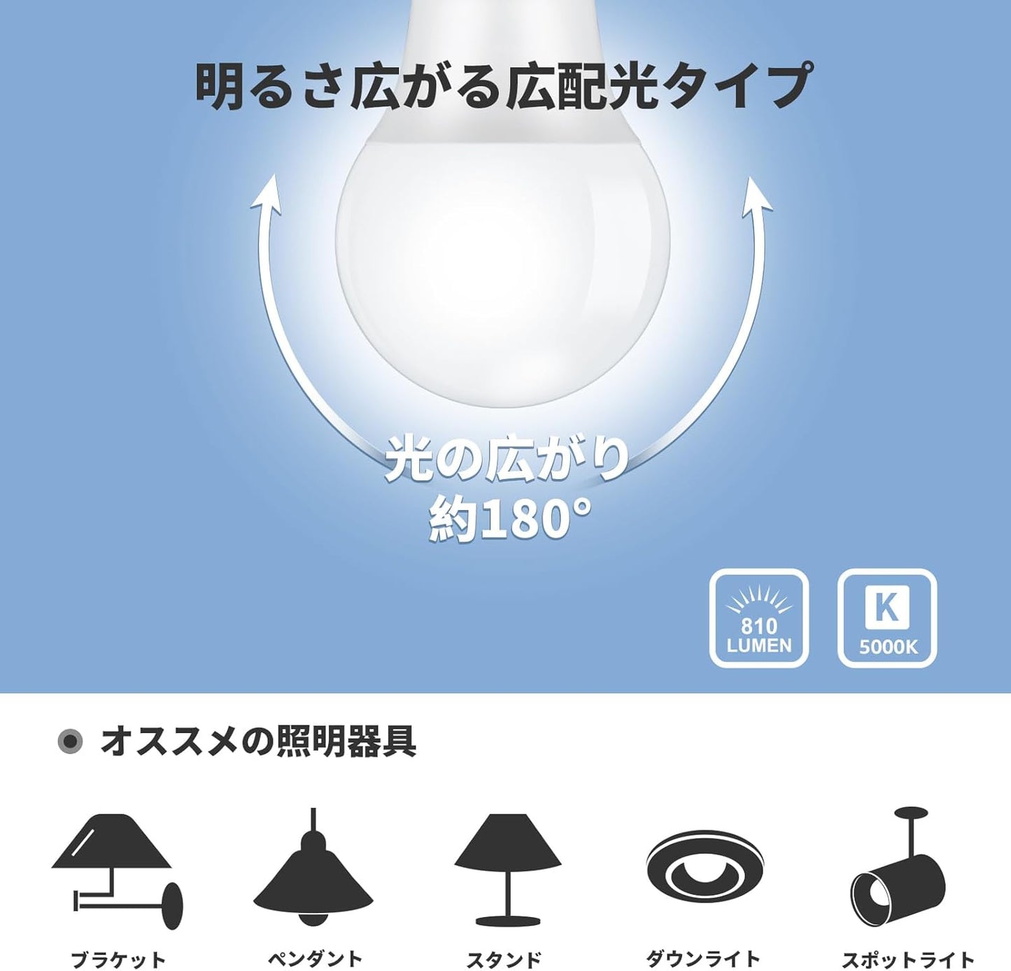 【E26】Lepro LED電球 E26 60W形 2個 昼白色 810lm 5000K 7.3W 広配光タイプ 高演色性 PSE認証済み 密閉器具対応 省エネ 電球 LED キッチン 台所 トイレ リビング ダイニング 脱衣所 寝室 廊下 玄関照明用 非調光