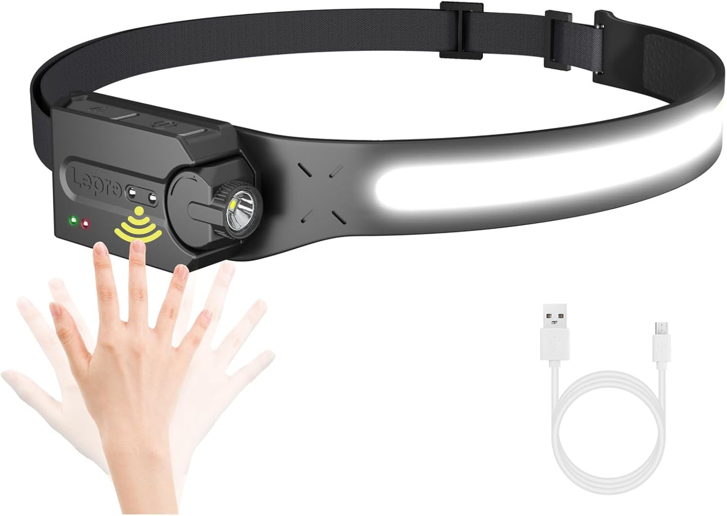 Lepro へッドライト 充電式 へッドランプ led 高輝度 230°COB広角照明 角度調整可 センサー付き 5つ点灯モード 防水 軽量 ledへッ ドライト キャンプ ランニング