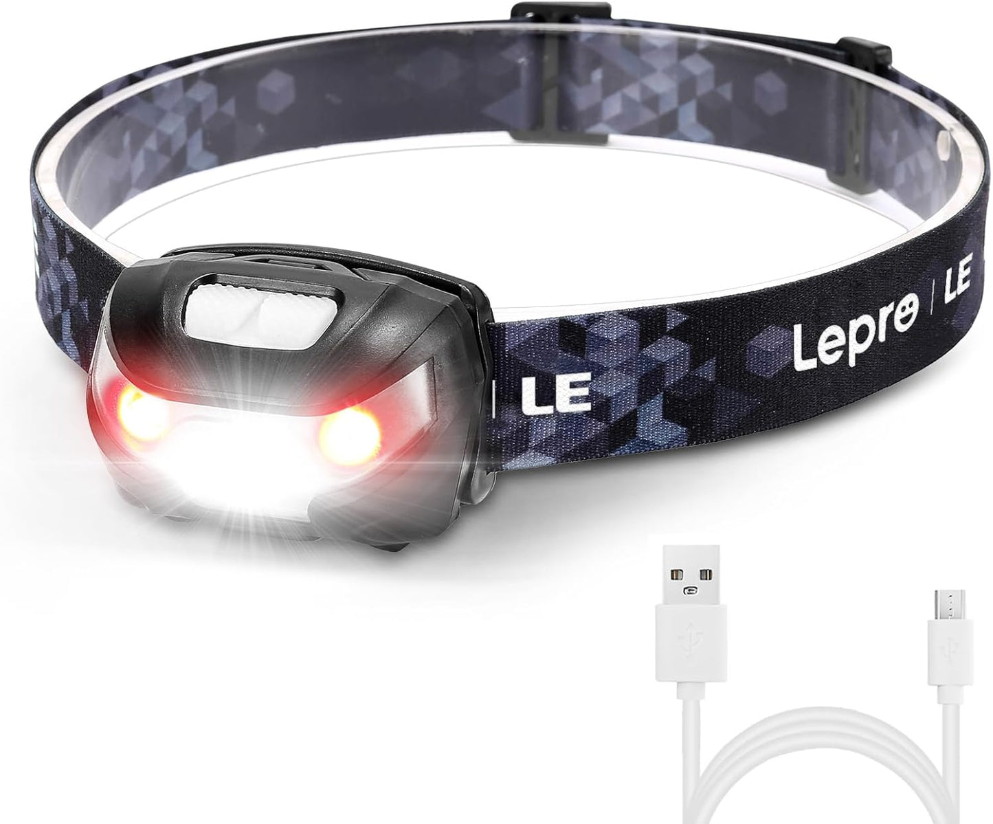 Lepro ヘッドライト 充電式 300lm高輝度 ledヘッドライト 釣り ヘッドランプ USB-C充電 登山 白＆赤 ledライト【5つ点灯モード/3時間満充電/実用点灯37時間】 防水 照射角度調整可 軽量 キャンプ 散歩 アウトドア 災害 停電用