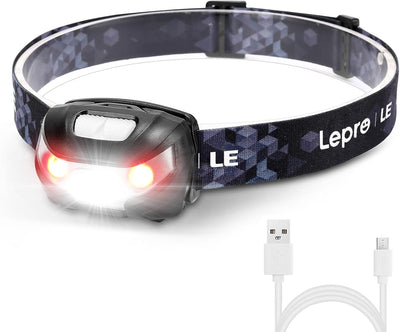 Lepro ヘッドライト 充電式 300lm高輝度 ledヘッドライト 釣り ヘッドランプ USB-C充電 登山 白＆赤 ledライト【5つ点灯モード/3時間満充電/実用点灯37時間】 防水 照射角度調整可 軽量 キャンプ 散歩 アウトドア 災害 停電用