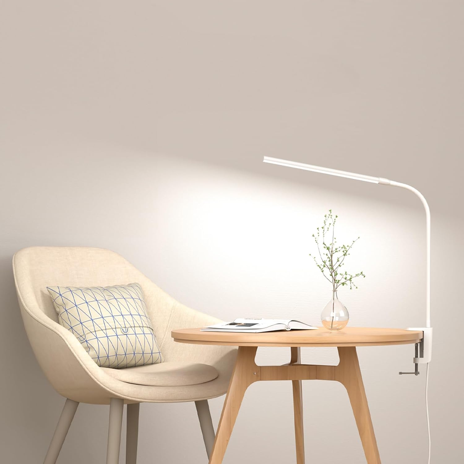 Lepro デスクライト クランプ led 目に優しい クランプライト スタンドライト 電気スタンド 【電球色・白色・昼光色/10段階明るさ/5W省エネ/Ra80演色/明るい/独立ボタン制御/360°角度調整可能/USB給電式/1.5Mケーブル】 卓上ライト 台灯 卓上照明 勉強机 学習机 読書灯 テーブル (ホワイト)