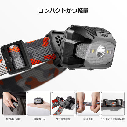 Lepro ヘッドライト 充電式/乾電池式 led ヘッドランプ ledヘッドライト 防水 釣り ライト 登山 【ハイブリッドタイプ/300lm高輝度/10つ点灯モード/最大90時間点灯/IPX4防水/90°角度調整可/軽量/スポット・ワイド切替/USB-C充電ケーブル付き】専用充電池付属/単4形電池3本 (別売り) ヘルメット 明るい 停電 防災 作業 散歩
