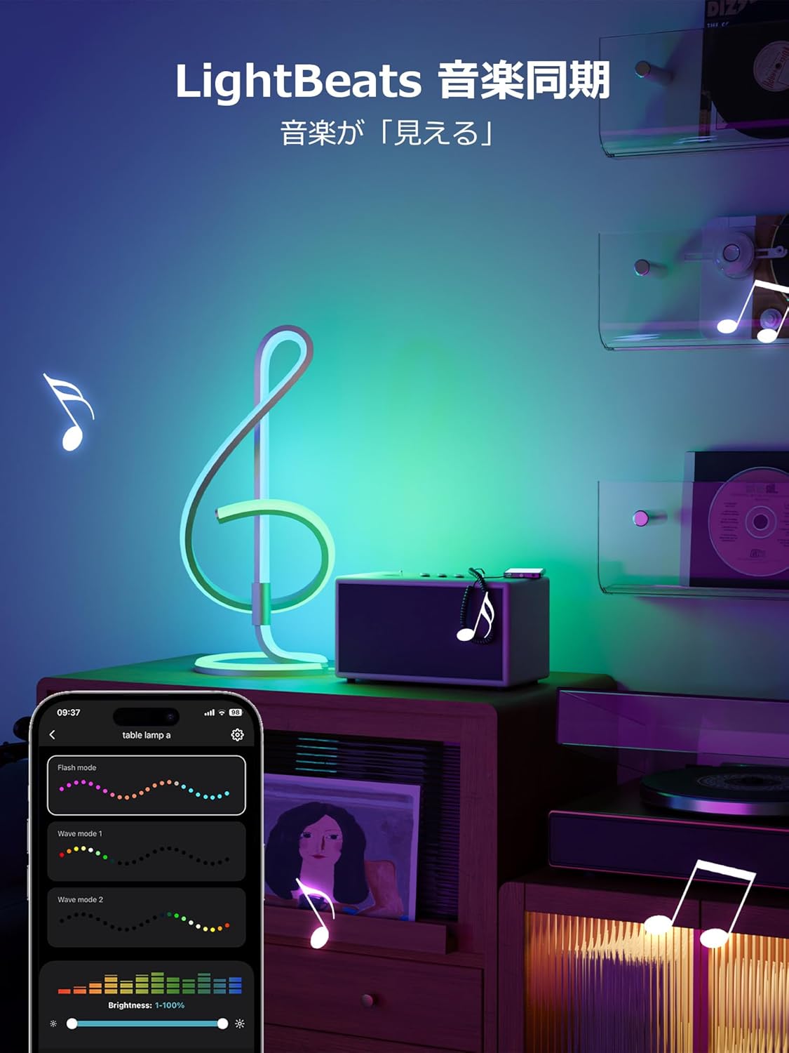 Lepro TB2 AI ledテーブルライト スマートライト【誕生日プレゼント女性/Alexa対応/1600万色/虹色/間接照明/おしゃれ/音楽連動/BlueTooth&Wi-Fi/Google Home】 テーブルランプ ルーム インテリア 雰囲気ライト AI照明 ムード クリスマス/ゲーミング/装飾/パーティー/雰囲気作り 高校生 女子 ギフト （ト音記号タイプ）