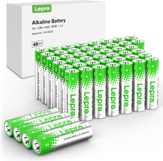 Lepro 単3形 アルカリ乾電池 48本セット ハイパワー 1.5V 2800mAh大容量 液漏れ防止 耐久 長持ち 長期間保存可能 乾電池式モバイルバッテリー おもちゃ 電池式ランタン 懐中電灯 時計 リモコン 携帯ラジオ 防災用 LR6 [PR130002-48]