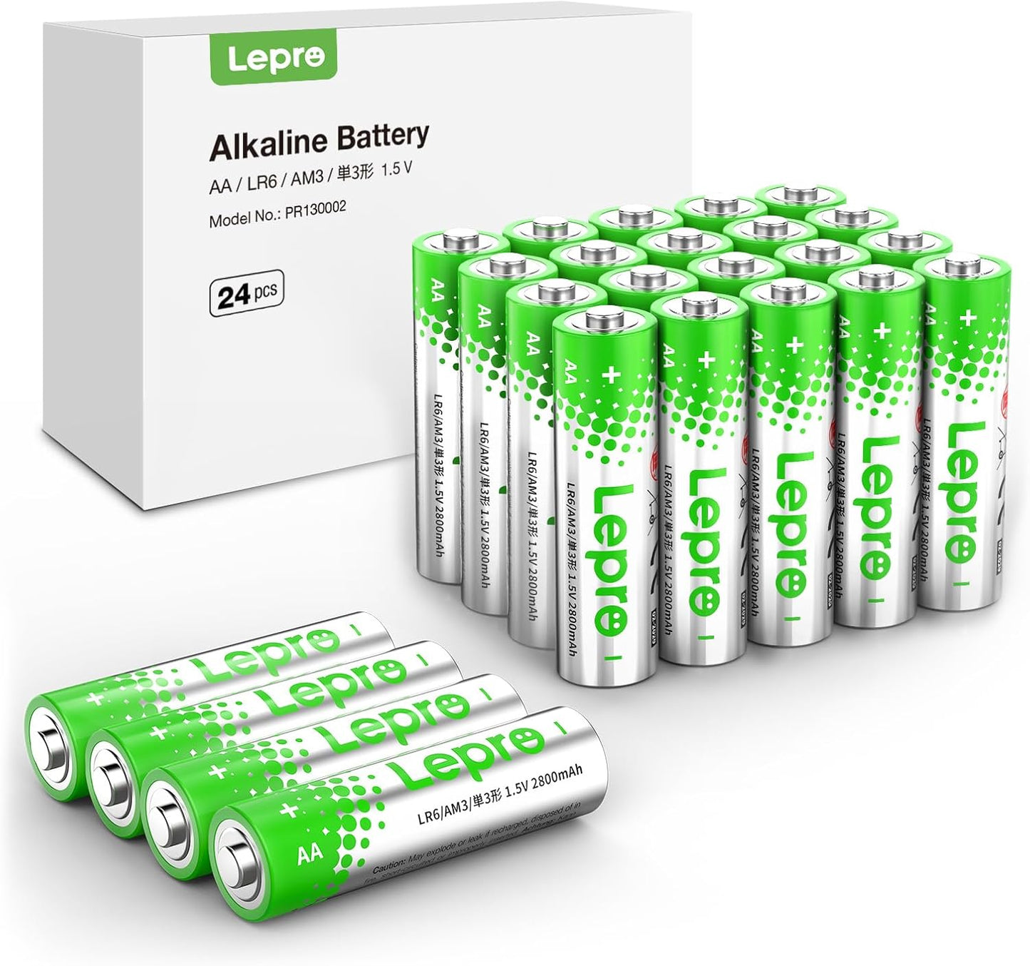 Lepro 単3形 アルカリ乾電池 24本セット ハイパワー 1.5V 2800mAh大容量 液漏れ防止 耐久 長持ち 長期間保存可能 乾電池式モバイルバッテリー おもちゃ 電池式ランタン 懐中電灯 時計 リモコン 携帯ラジオ 防災用 LR6 [PR130002-24]