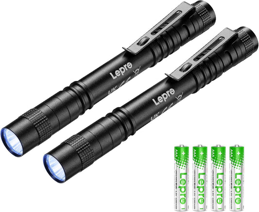 Lepro アニサキスライト 365nm ブラックライト uvライト 紫外線 アニサキス用 強力 レジン用 釣り クリップ付き ペン 28g超軽量 アルミ製 uvレジン 懐中電灯 高耐久 ハンディ 【Lepro単4形電池付き／2個セット】