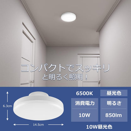 Lepro 小型シーリングライト 10W ledシーリングライト 昼光色【簡単取付/850lm高輝度/80Ra高演色性/目に優しい/省エネ/40,000時間寿命/PSE認証済み】 トイレ 廊下 玄関 脱衣所 ベランダ 洗面所 天井 led照明器具 室内照明 和室 洋室 天井照明 コンパクト (6,500K昼光色)
