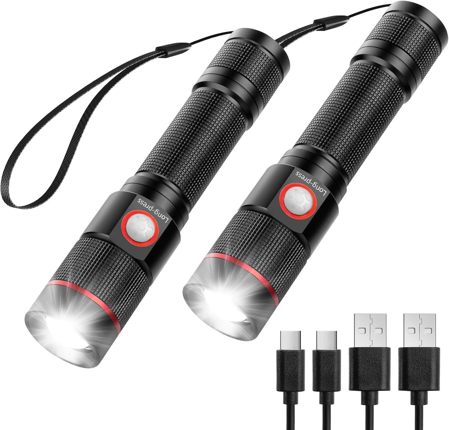 Lepro LED懐中電灯 USB充電式 フラッシュライト ハンディライト 【高輝度/ズーム式/5つ点灯モード/防滴】 防災 停電対策 緊急用 新型 軽量 キャンプ 登山 夜釣り 2個入り [PR120030-2]