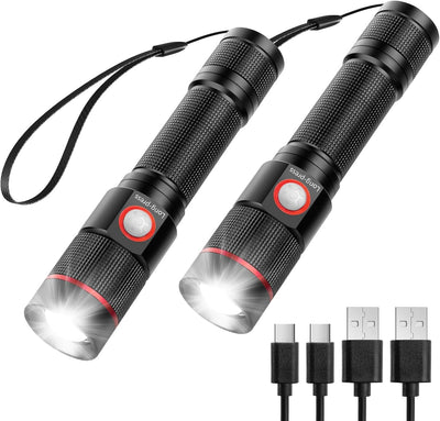 Lepro LED懐中電灯 USB充電式 フラッシュライト ハンディライト 【高輝度/ズーム式/5つ点灯モード/防滴】 防災 停電対策 緊急用 新型 軽量 キャンプ 登山 夜釣り 2個入り [PR120030-2]