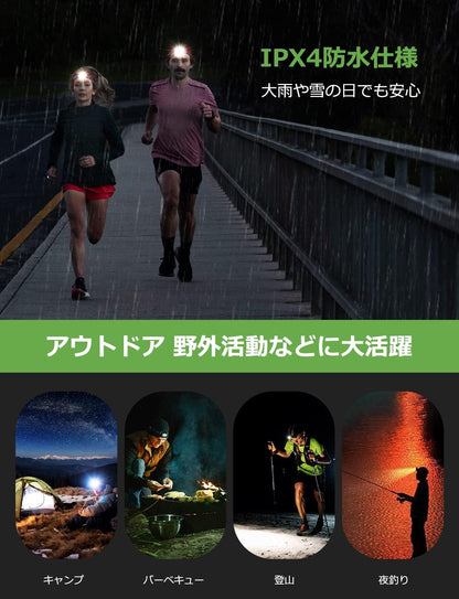 ヘッドライト 充電式 USB-C 高輝度 300ルーメン LEDヘッドランプ 2個セット 【スポット・ワイド切替/赤色ライト搭載/実用点灯4～15時間/IPX4防水】登山 小型 軽量 美容自撮補光