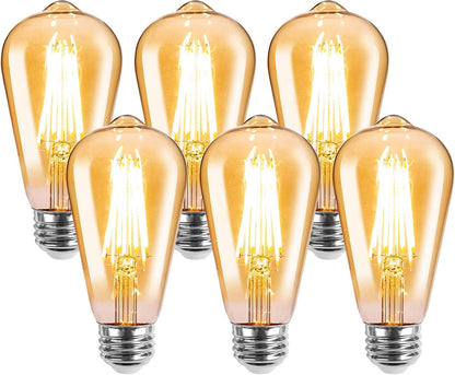 【E26】Lepro led電球 e26 エジソン電球 60W形 6個入り 電球色 2700K 全方向タイプ エジソンランプ エジソンバルブ 6W ST64 琥珀色 720lm 調光器非対応 フィラメント 電球 レトロ アンティーク おしゃれ 省エネ PSE認証済み シーリング ペンダント スタンド ブラケット適用