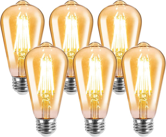 【E26】Lepro led電球 e26 エジソン電球 60W形 6個入り 電球色 2700K 全方向タイプ エジソンランプ エジソンバルブ 6W ST64 琥珀色 720lm 調光器非対応 フィラメント 電球 レトロ アンティーク おしゃれ 省エネ PSE認証済み シーリング ペンダント スタンド ブラケット適用