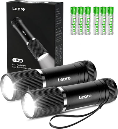Lepro LED 懐中電灯 小型 2個入り【オン・オフシンプル操作/明るさ150ルーメン/単四電池式/防水/アルミ合金製/高耐久】 携帯便利 作業 防災 ライト ハンディライト 3本単四電池対応 電池付属 家庭用 防犯 アウトドア キャンプ 防災 非常用[120031-2]