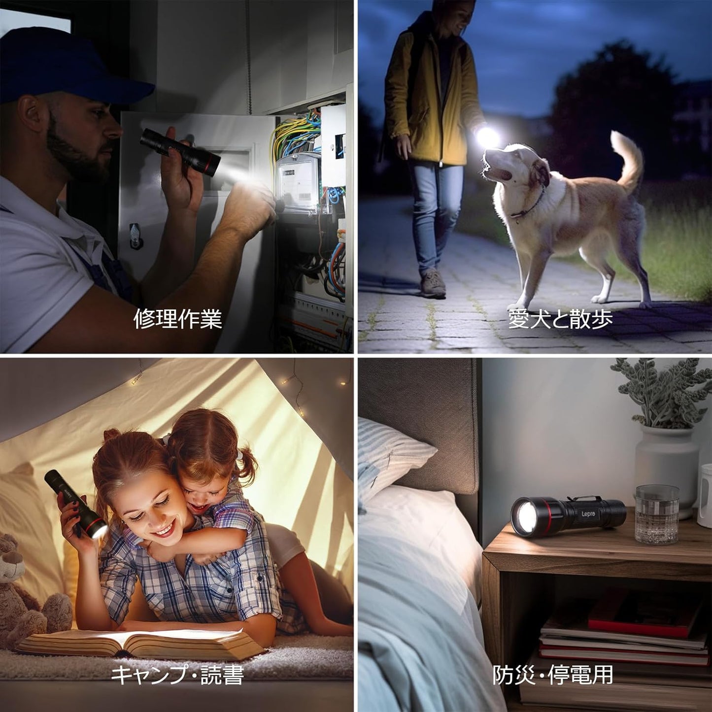 Lepro LED懐中電灯 フラッシュライト ハンディライト 強力 軍用 【LE2050/高輝度/18650と単四電池対応/ズーム式/5つ点灯モード/防滴/クリップ付き】電池式 防災 停電対策 緊急用 新型 軽量 キャンプ 登山 夜釣り (1個パック) [PR120028-JP]