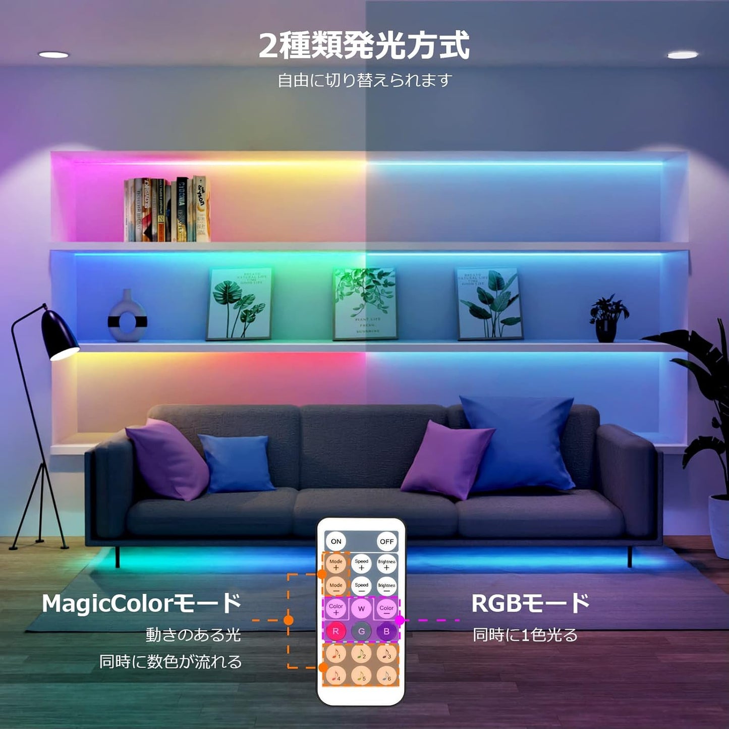 Lepro ledテープライト RGBIC 虹色 MagicColor 流れるテープ アドレサブル 音楽センサー 音声同期 調光調色 間接照明 両面テープ 20キーリモコン SMD5050 150LED クリスマス 飾り 室内 店舗 カラオケ ゲーム室 DIY 5m