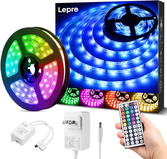 Lepro LEDテープライト 防水 RGB 5m 150連 SMD5050 DIY マルチカラー 間接照明 44キーリモコン 調光調色 両面テープ カット可能 取付簡単 看板 天井 棚下 コレクション ゲーム室 装飾用 2年間保証付き