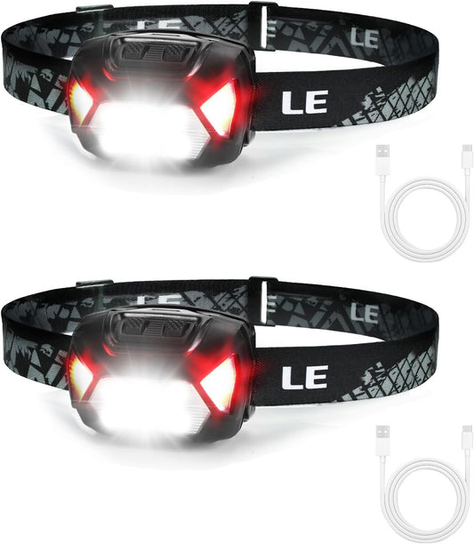 ヘッドライト 充電式 USB-C 高輝度 300ルーメン LEDヘッドランプ 2個セット 【スポット・ワイド切替/赤色ライト搭載/実用点灯4～15時間/IPX4防水】登山 小型 軽量 美容自撮補光